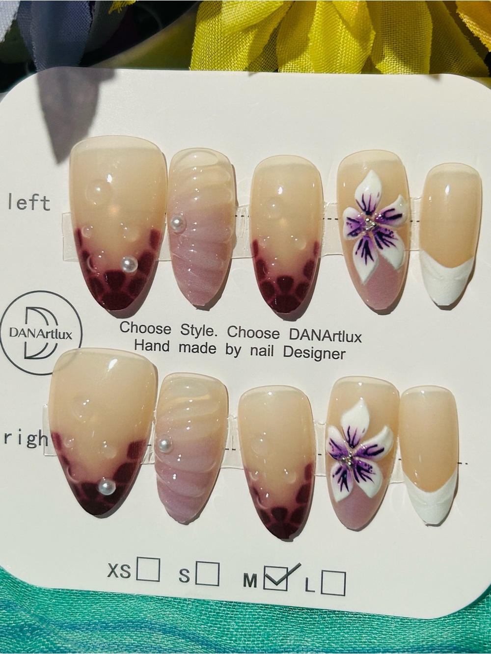 Beige & Mauve Multiple tones of Purple Floral Press-On Nails 💅 10pcs #401